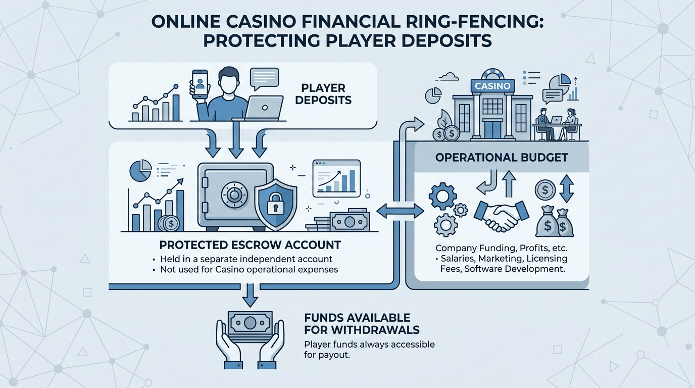 Infografika przedstawiająca mechanizm segregacji kapitału w wypłacalnym kasynie internetowym