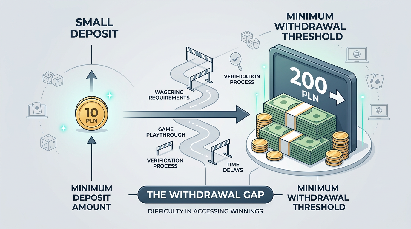 Infografika wyjaśniająca zjawisko luki wypłaty (Withdrawal Gap) w kasynach online