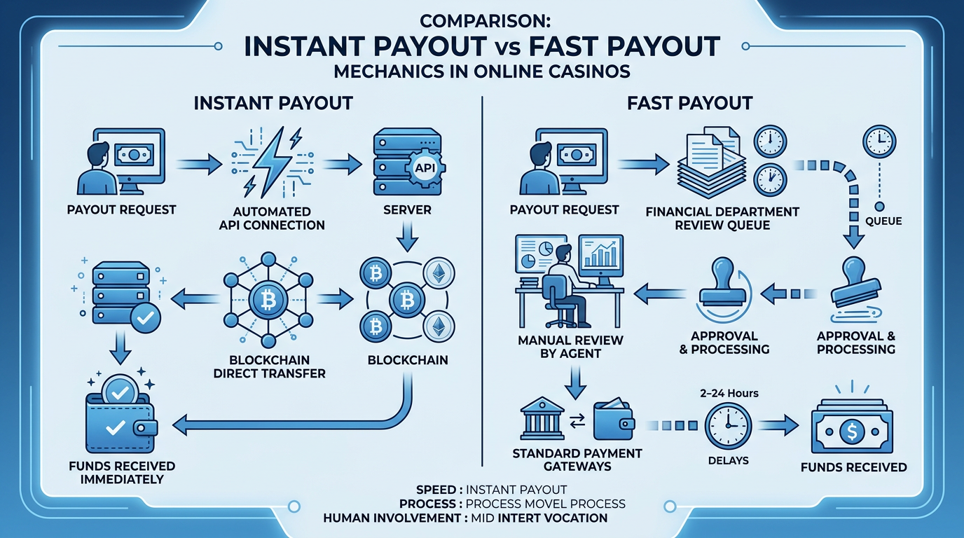 Infografika porównująca mechanizm natychmiastowej wypłaty z automatycznym API vs manualną weryfikację